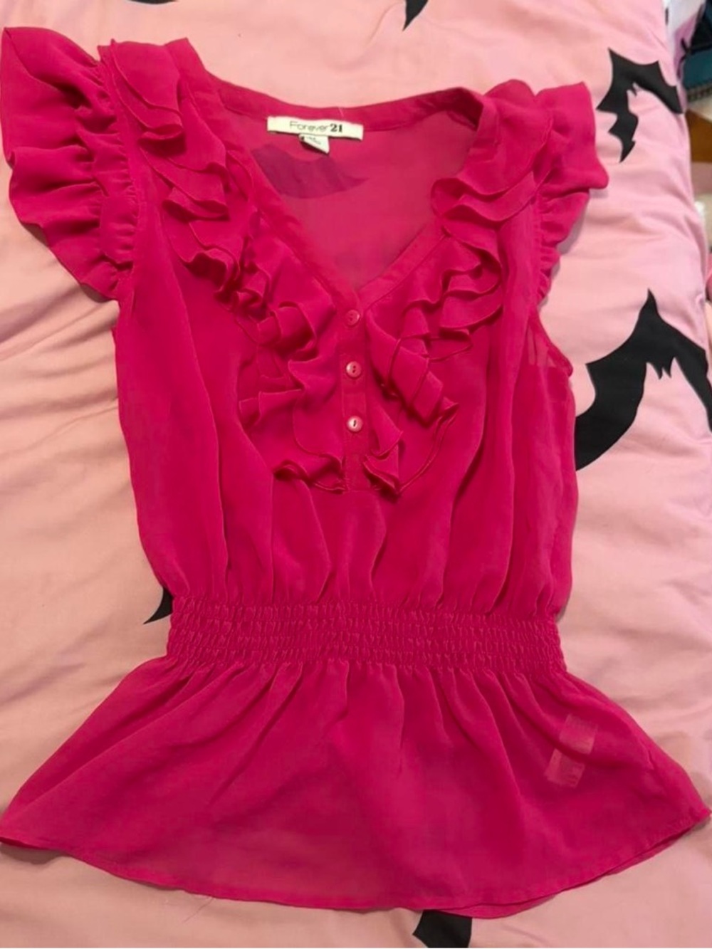 Forever 21 Women's Hot Pink Ruffle Peplum Blouse